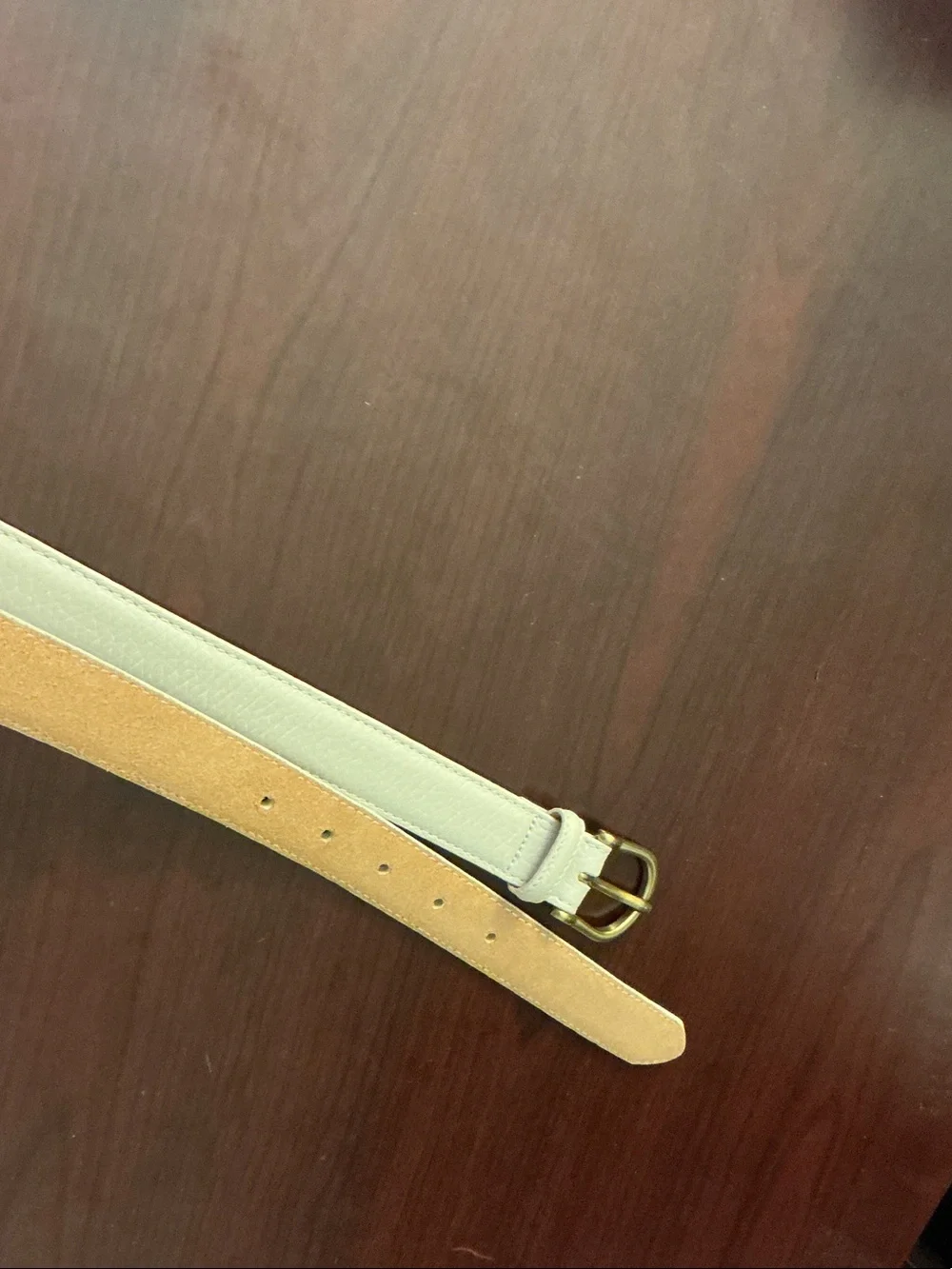 L.L. Bean Slim Tan Leather Belt with Gold-Tone Buckle